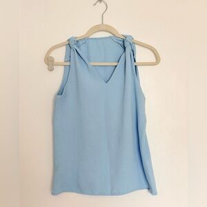 Light Blue Knotted-Shoulder V-Neck Tank